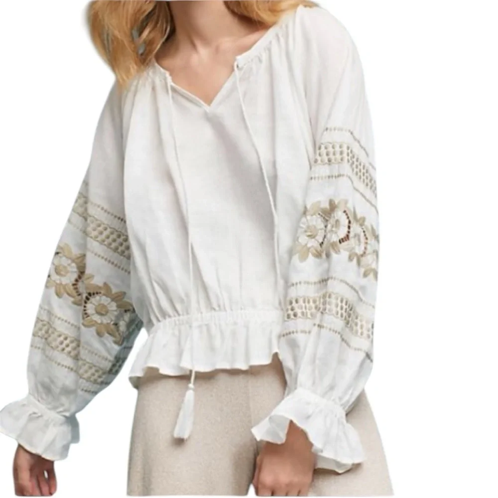 Eri + Ali Anthropologie Linen Peasant Blouse